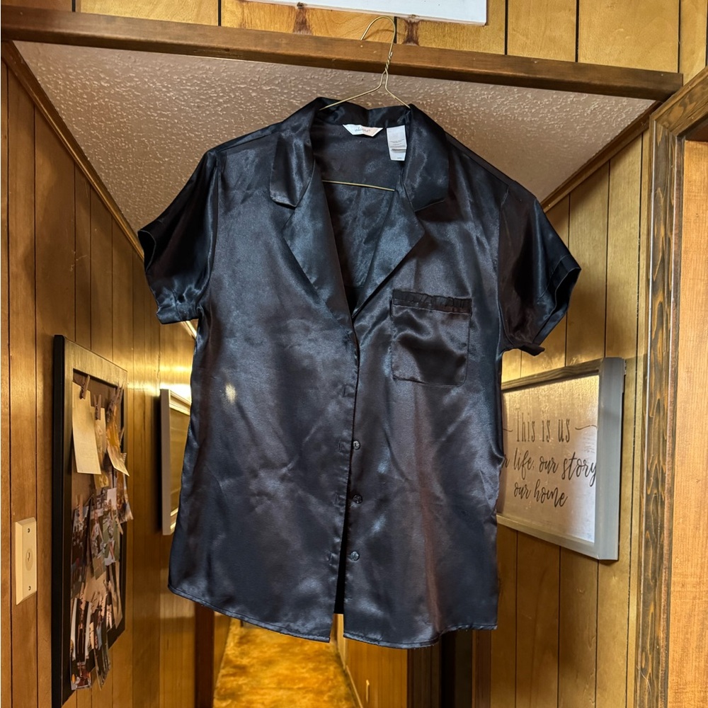 Ladies Adonna Dark Black Medium Pajamas, Long pants & Short Sleeve Top
